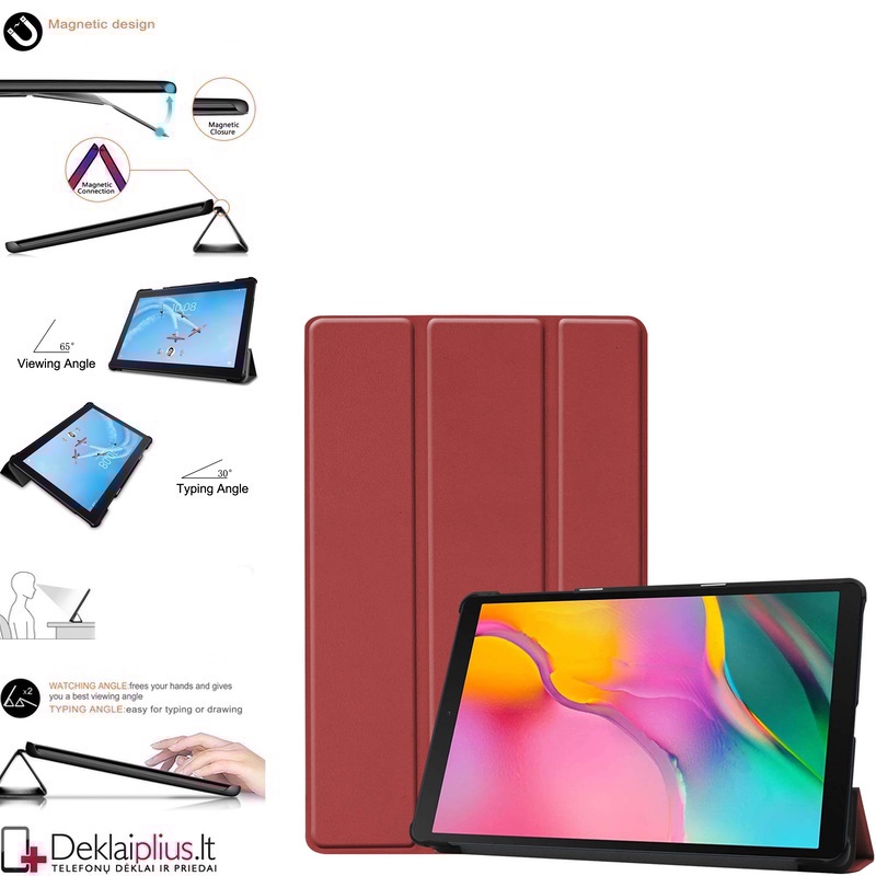 Dirbtinės odos atverčiamas dėklas planšetei - bordo spalvos (Samsung Tab A 10.1 2019 (T515) Dirbtinės odos atverčiamas dėklas planšetei - bordo spalvos (Samsung Tab A 10.1 2019 (T515)